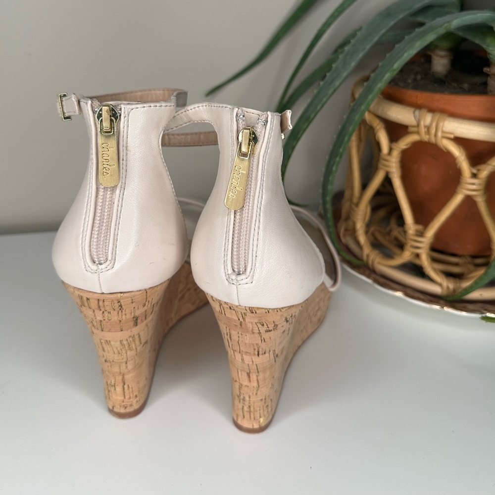 Charles by Charles David Lois Nude Cork Wedge Sandals Ankle Strap Platform 11M - Picture 5 of 15